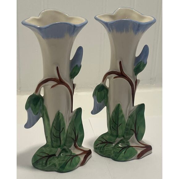VTG/MCM Holley Ross Distinctively China Flower Bud Vases, Set of 2, Hand Painted - Picture 1 of 5